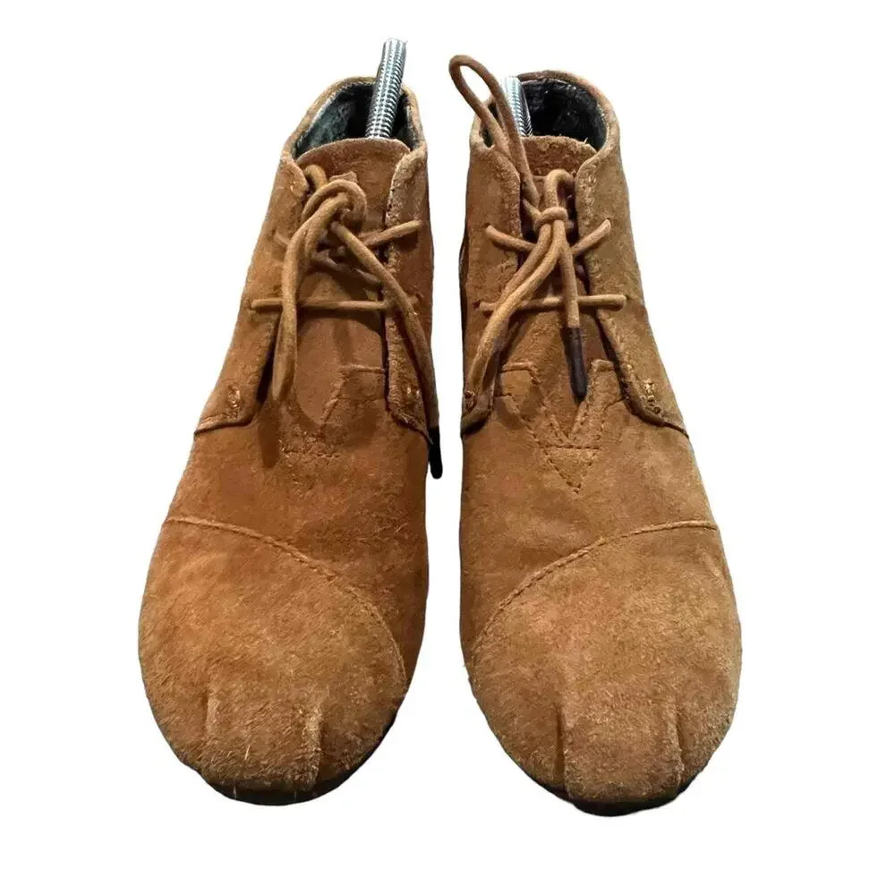 TOMS Desert Wedge Lace-Up‎ Ankle Booties Womens Size 10 Brown Hidden Wedge